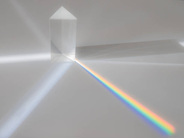 Scattering of a ray of sunlight (white light) through a prism creating refraction, reflection and decomposition of light in the colors of the rainbow