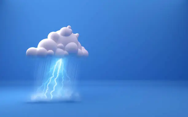 Photo of Cloud illustration with rain and lightnings on blue background