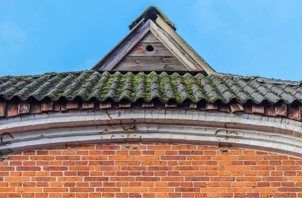 istock Old brick wall. Texture of old weathered brick wall panoramic background 1277301421