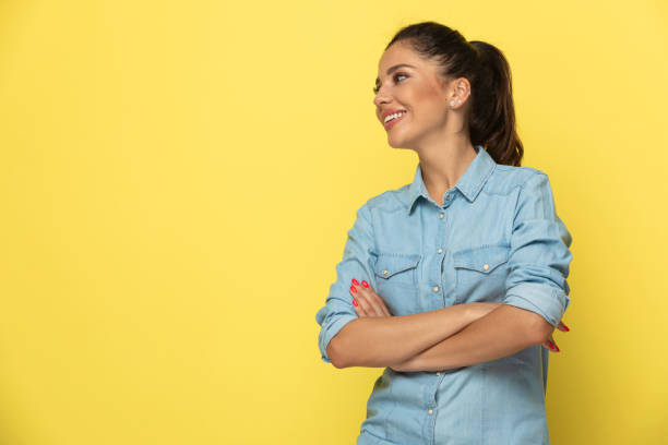 istock Happy casual woman laughing with hands folded 1277303754