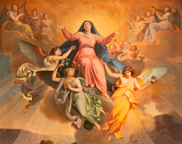 Riva del Garda - The part of the painting Assumption in church Chiesa di Santa Maria Assunta by Giuseppe Craffonara (1830). Riva del Garda - The part of the painting Assumption in church Chiesa di Santa Maria Assunta by Giuseppe Craffonara (1830). virgin mary stock pictures, royalty-free photos & images
