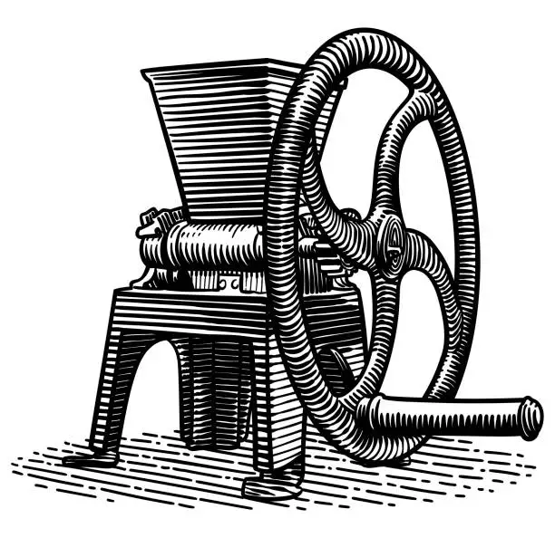 Vector illustration of Drawing of old grain grinder