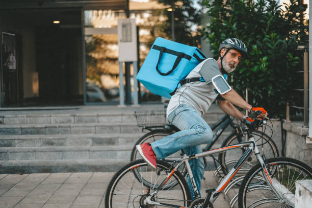 istock Food delivery on bicycle 1277308028