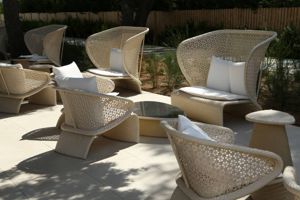 istock Chairs. Beautiful comfortable lounge chairs stand outside. 1277310984