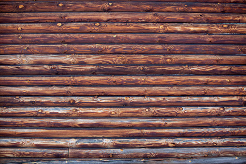 wooden wall of log house as background or wallpaper