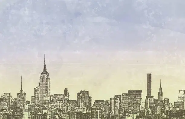 Vector illustration of New York City Skyline Copy Space Grunge Watercolor Urban Background