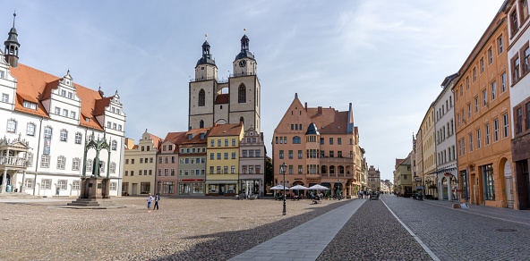 Wittenberg, S-A / Germany - 13 September 2020: panorama of the historic market square in Lutherstadt Wittenberg
