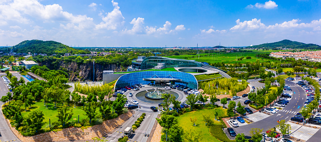 Shanghai,China - August 23,2020:Shimao Shenkeng Intercontinental Hotel in Shanghai Sheshan,the altitude is minus 88 meters.It is the world's first natural ecological hotel built in a waste rock pit.