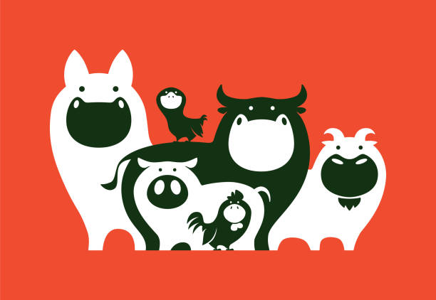 농장 동물 기호 - pig silhouette animal livestock stock illustrations