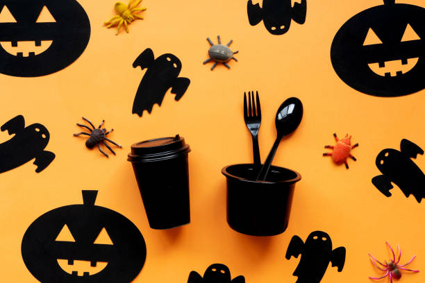 istock Halloween background with black dishes. 1277323364