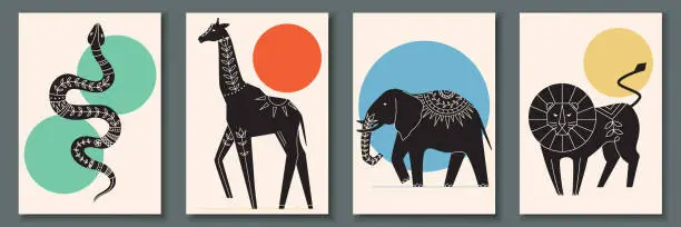 Vector illustration of scandinavian animals posters