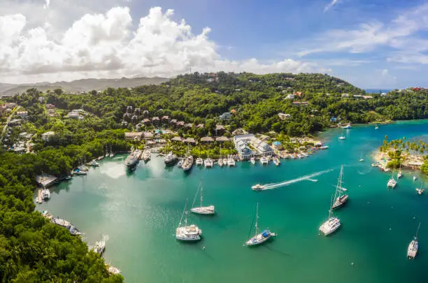 Photo of Aerial View of the Marigot Bay, Saint Lucia, Caribbean, Panorama