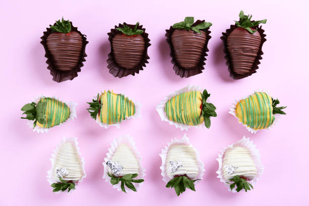 istock Beautiful desert with berries covered in chocolate. 1277325399