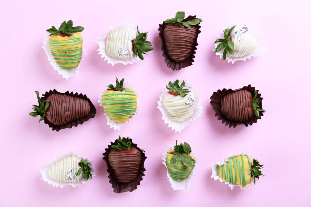 istock Beautiful desert with berries covered in chocolate. 1277325459