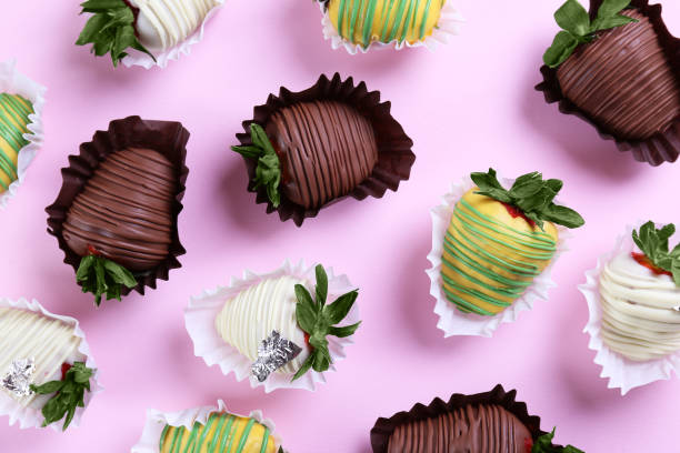istock Beautiful desert with berries covered in chocolate. 1277325486