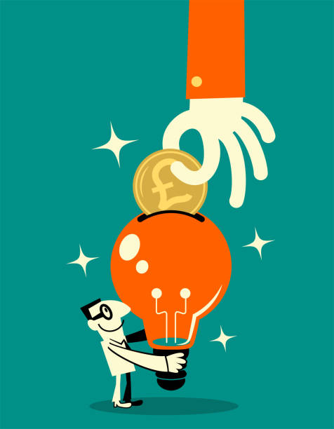 Big hand (client) is putting british pound currency into the big idea light bulb that is offered by a smiling creative businessman; To invest in your idea; To earn a living from the knowledge you already have; Turning your imagination into money Business Characters Full Length Vector Art Illustration.
Big hand (client) is putting british pound currency into the big idea light bulb that is offered by a smiling creative businessman; To invest in your idea; To earn a living from the knowledge you already have; Turning your imagination into money. british coins stock illustrations