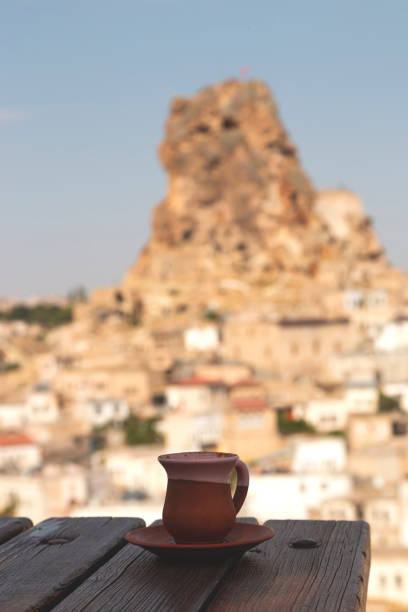 istock Turkish coffee on a table with a beautiful mountain view 1277329551