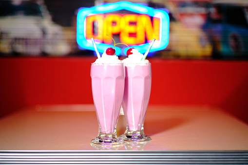 Vintage neon milkshake setup