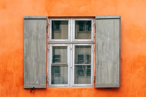 Open Old Window On Brick Wall