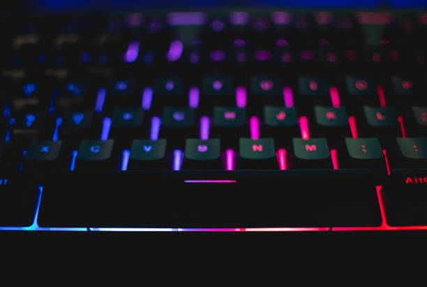 mechanical keyboard with leds and mouse stock photo