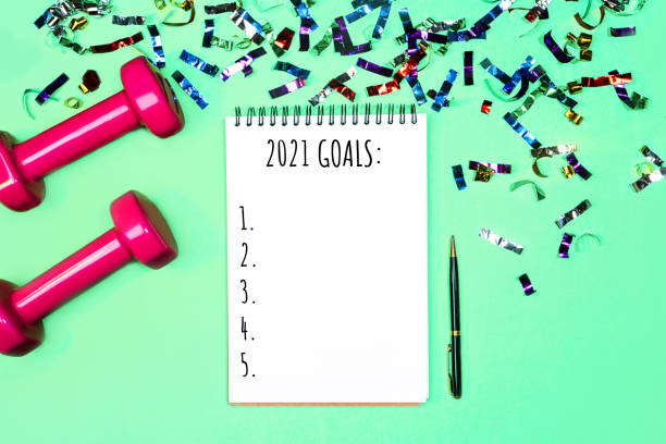 istock Christmas Sport Set with Dumbbells and Goals list. 1277337295