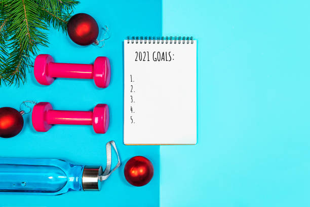 istock Christmas Sport Set with Dumbbells and Goals list. 1277337316