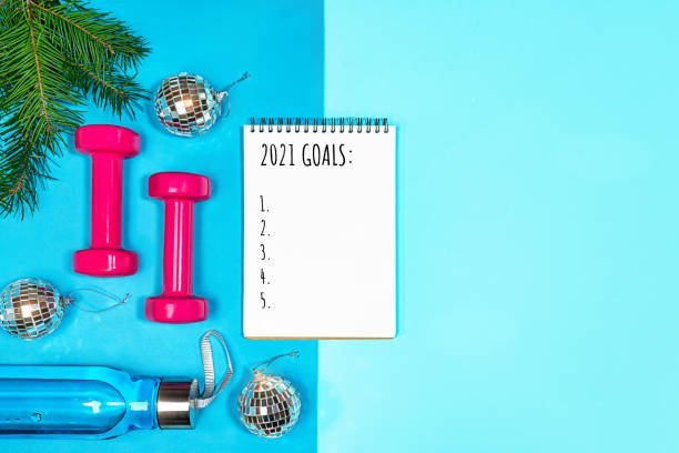 istock Christmas Sport Set with Dumbbells and Goals list. 1277337337