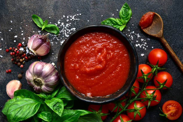 istock Homemade spicy tomato sauce with ingredients for making 1277341051
