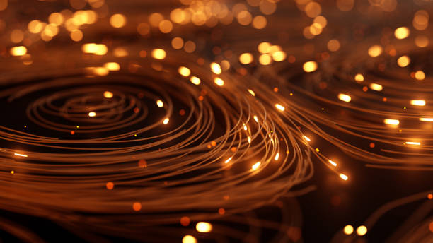 Abstract network connection background Abstract background of lines and glowing particles. 3D render abstract technology orange stock pictures, royalty-free photos & images