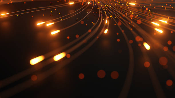 arrière-plan de connexion réseau abstrait - fiber optic data glowing flowing photos et images de collection