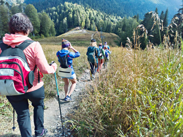 istock Group of tourists on trekking 1277343423