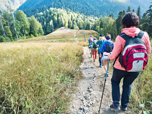 istock Group of tourists on trekking 1277343469