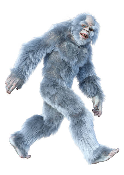 3d illustration fantasy creature yeti on white - yeti imagens e fotografias de stock