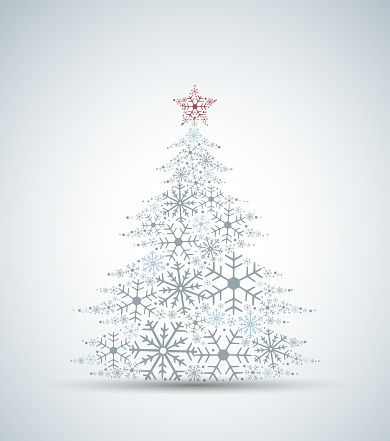 Vector illustration of a Christmas tree. Christmas tree made of snowflakes. Merry Christmas and Happy New Year