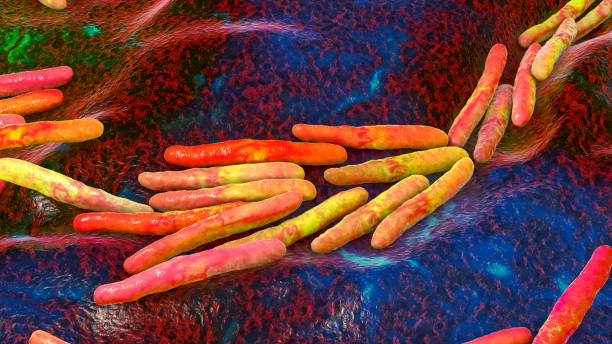 Bacteria Mycobacterium tuberculosis Bacteria Mycobacterium tuberculosis, the causative agent of tuberculosis, 3D animation leprosy stock pictures, royalty-free photos & images