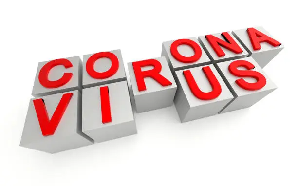 Word Corona virus on cubes isolated on white background. 3d rendering