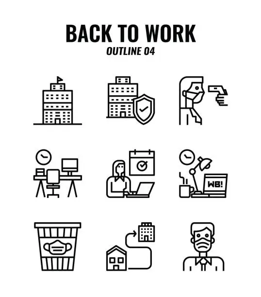 Vector illustration of Outline icon set of back to work and social distancing concept. icons set4