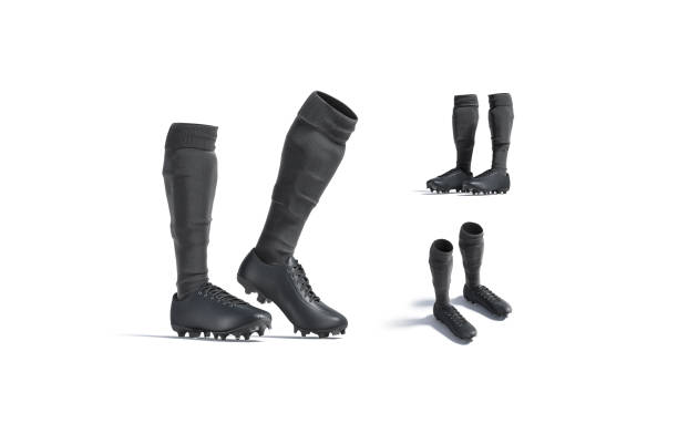 istock Blank black soccer boots with socks mock up, different views 1277359281