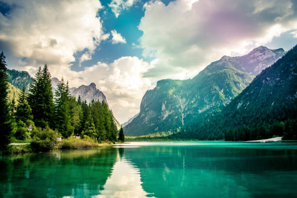 istock panoramic view on lake braies, italy 1277359966