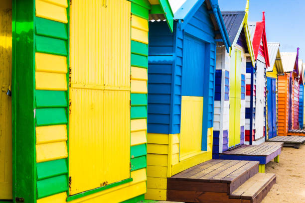 istock Holiday in Australia view of Brighton Bathing Boxes in Melbourne 1277360018