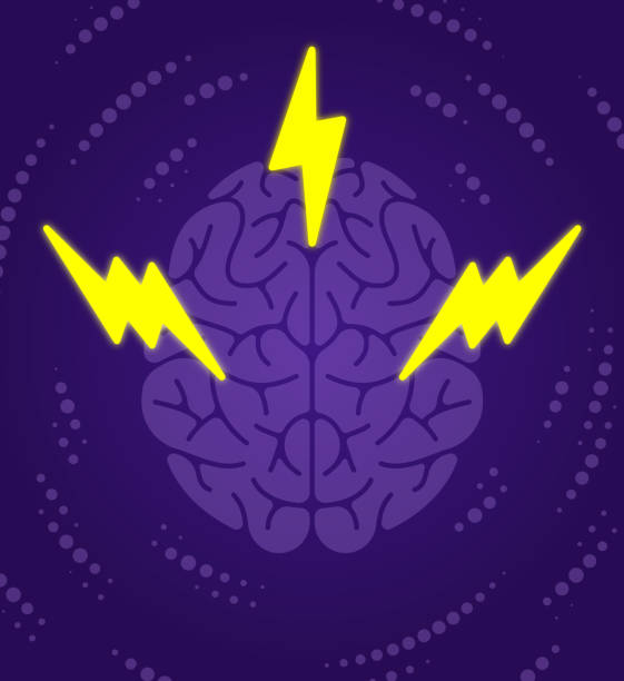 brain power thought lightning bolt konzept - mentalis muskel stock-grafiken, -clipart, -cartoons und -symbole