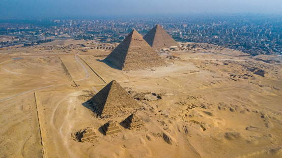 Close-up of The Pyramids of Giza (Egyptian pyramids) in Cairo, Egypt.