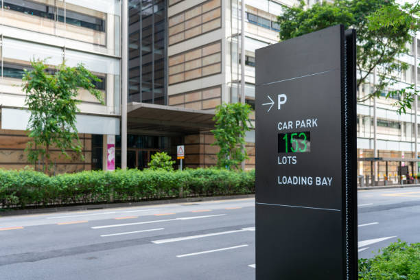 istock Electronic car Park sign with the number of empty lots 1277362647