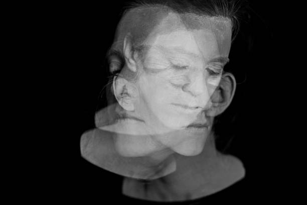 Identity conflict White face woman multiple exposure Dissociative Identity Disorder stock pictures, royalty-free photos & images