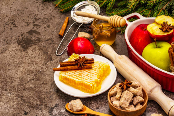 istock Apple pie baking concept. Ripe apples, fresh honey and healthy ingredients 1277365940