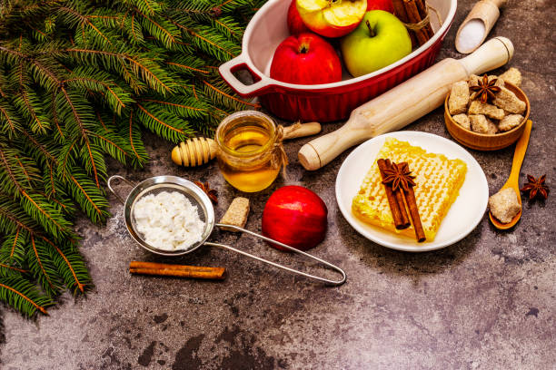 istock Apple pie baking concept. Ripe apples, fresh honey and healthy ingredients 1277366597