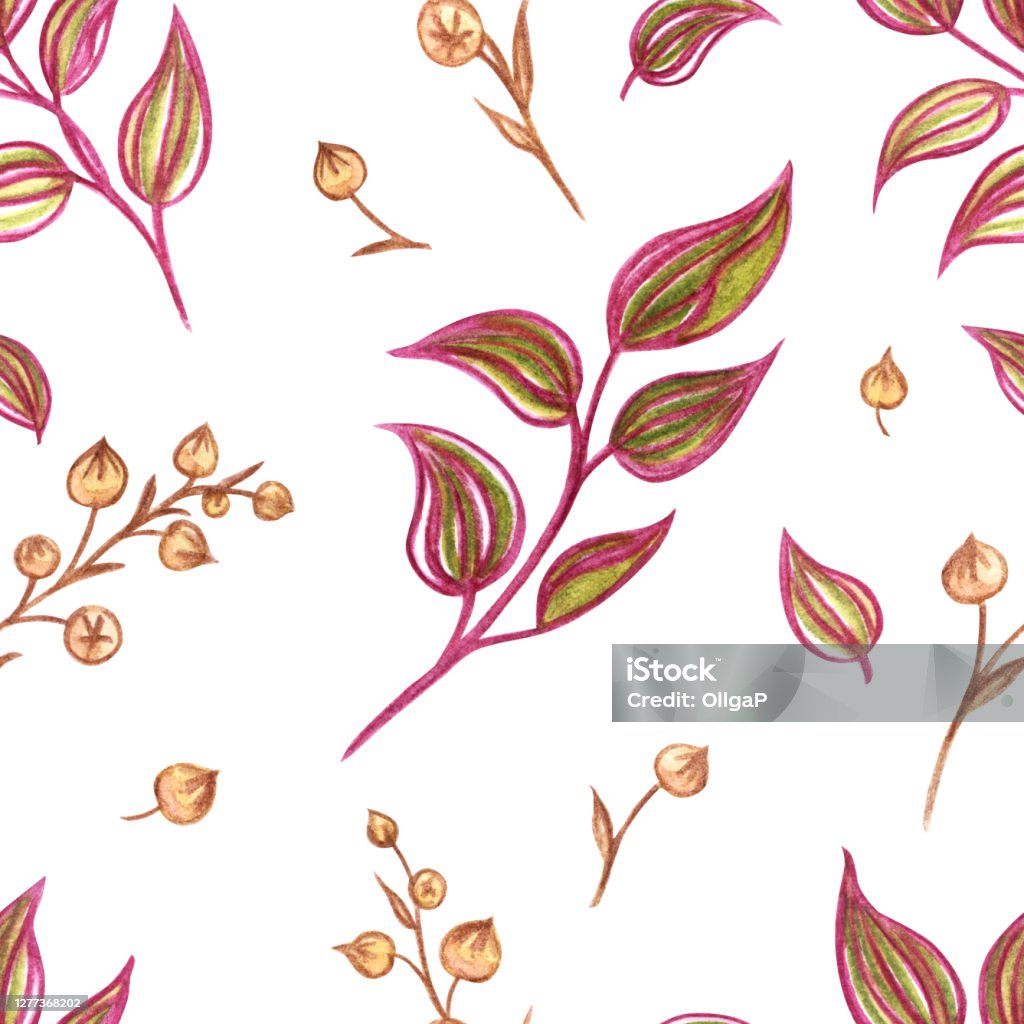 Twigs Pattern Decorative Twigs Seamless Pattern On White Background Stock ...