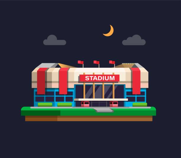 istock Arena sport stadium building in night concept in flat cartoon illustration vector 1277368218