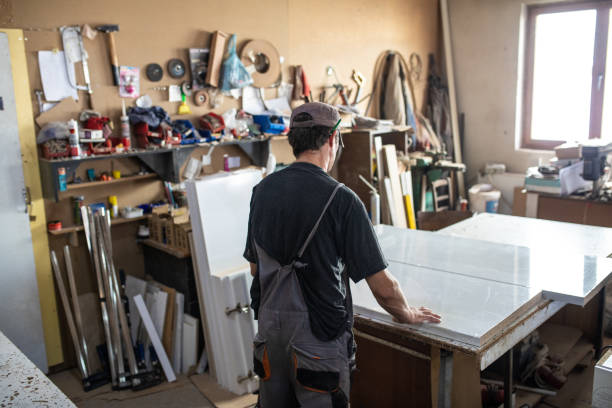 istock Carpenter making furniture at carpentry workshop 1277368237