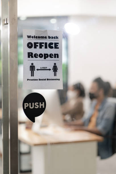 istock Office reopen with social distance signage 1277372683